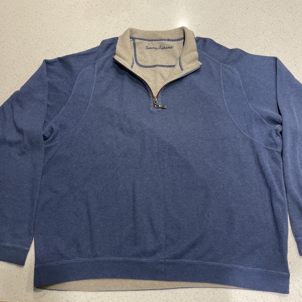 Tommy Bahama Light blue reversible 1/4 Zip pullover sweatshirt mens 2XB
